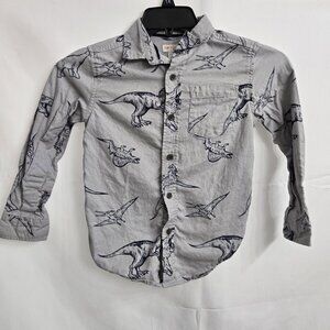 Cat & Jack Boys Small 6/7 Long Sleeve - Dinosaur Print Button Down T Rex